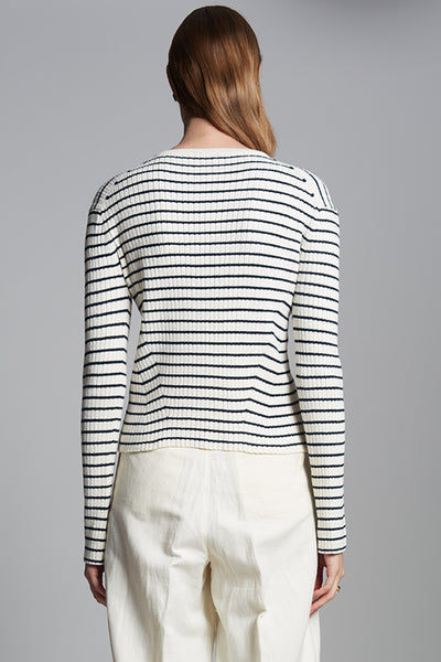 Lilla Henley Sweater - Ivory and Navy Stripe