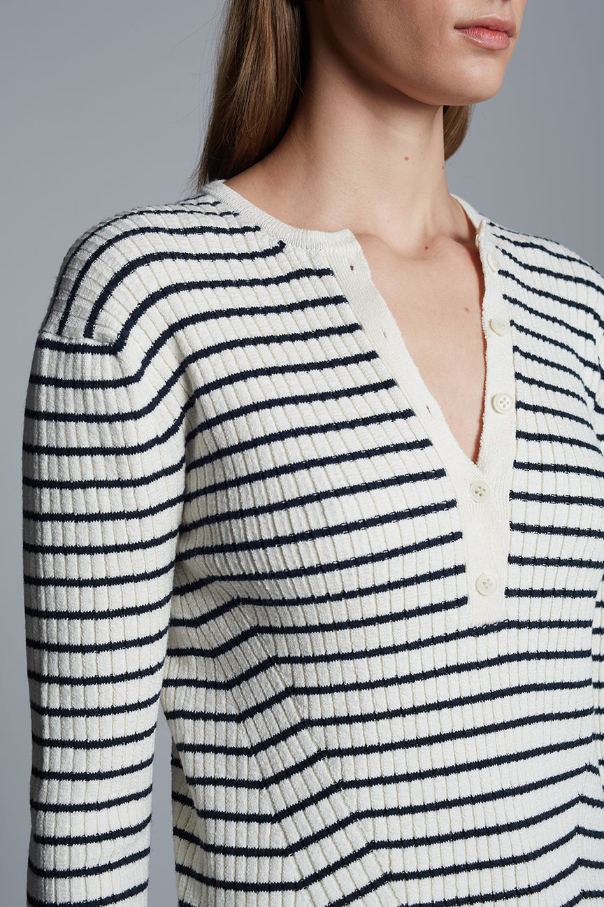 Lilla Henley Sweater - Ivory and Navy Stripe