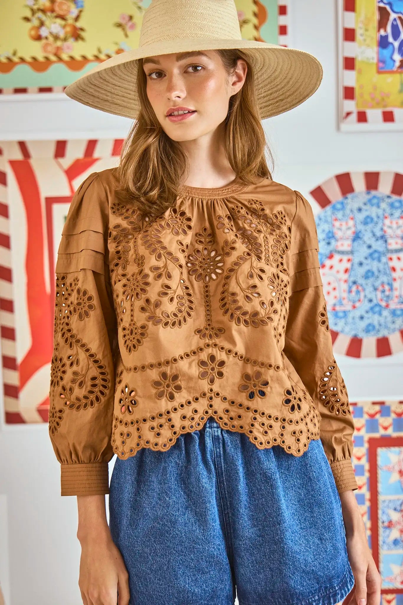 Jennifer Top - Mocha Embroidered Eyelet