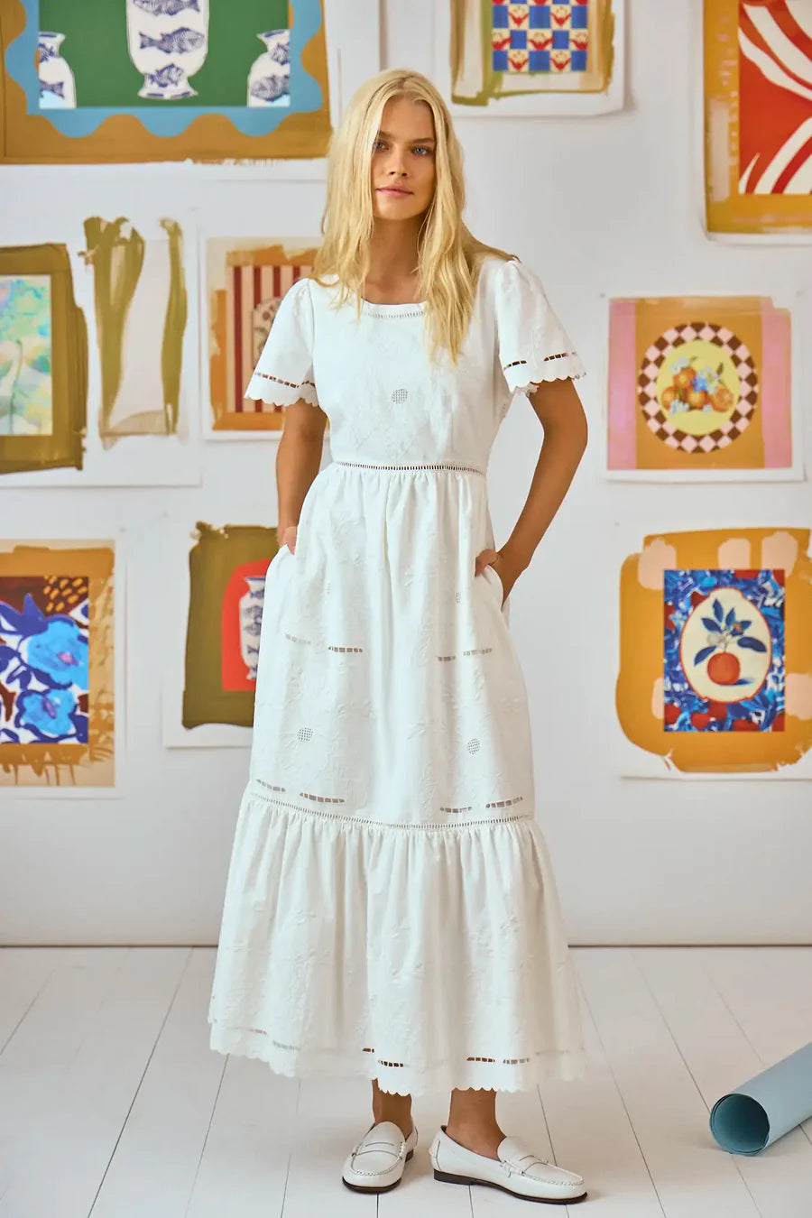 hunter bell marley embroidered midi dress HUNTER BELL – August