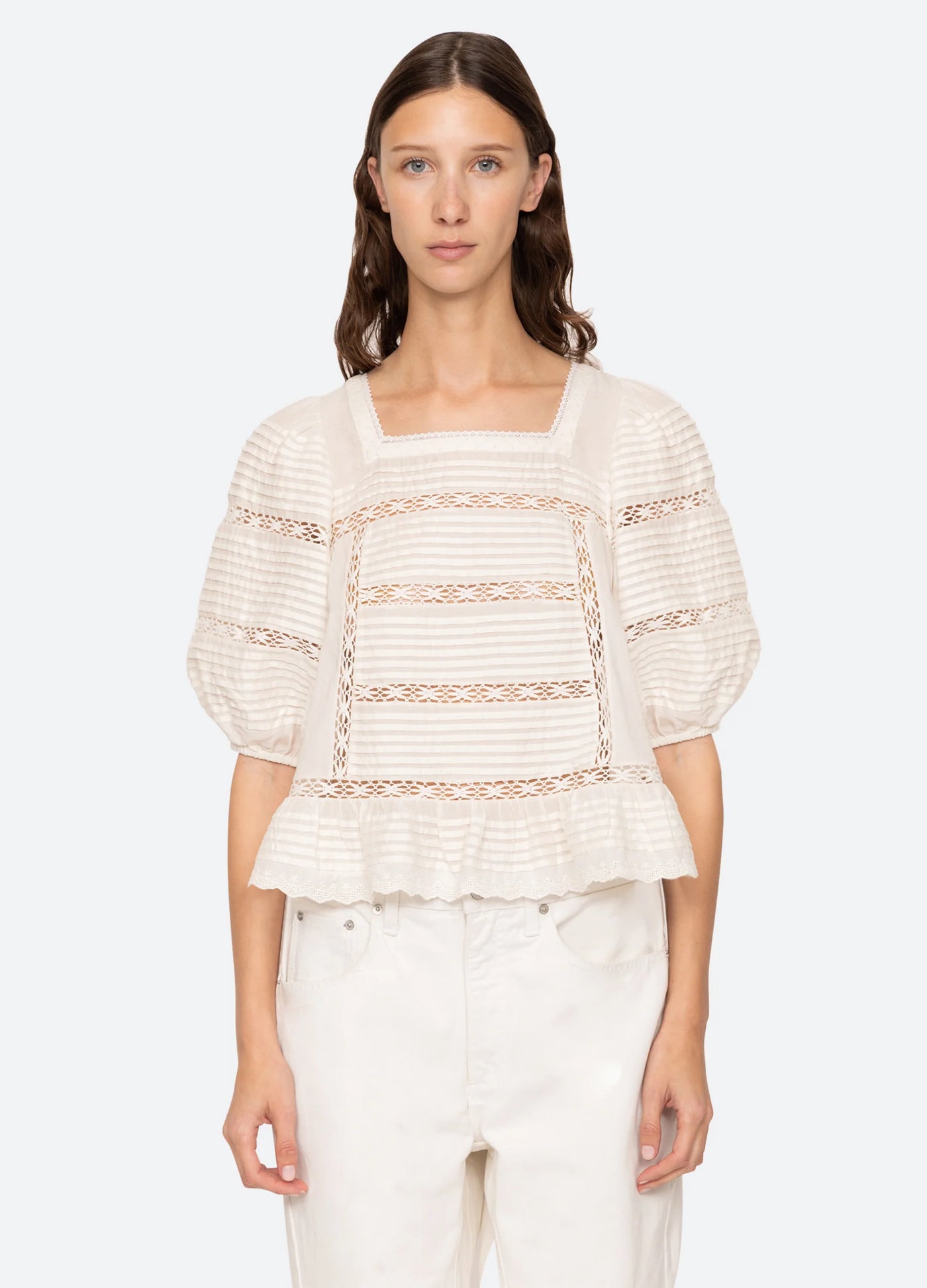 Antonina Solid Cotton Puff Top - Cream