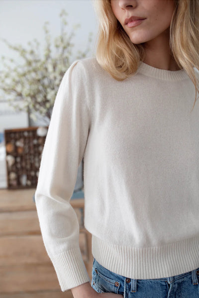 Puff Sleeve Crewneck Sweater - Ivory