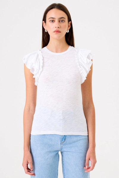 Sleeveless Double Ruffle Tee - White