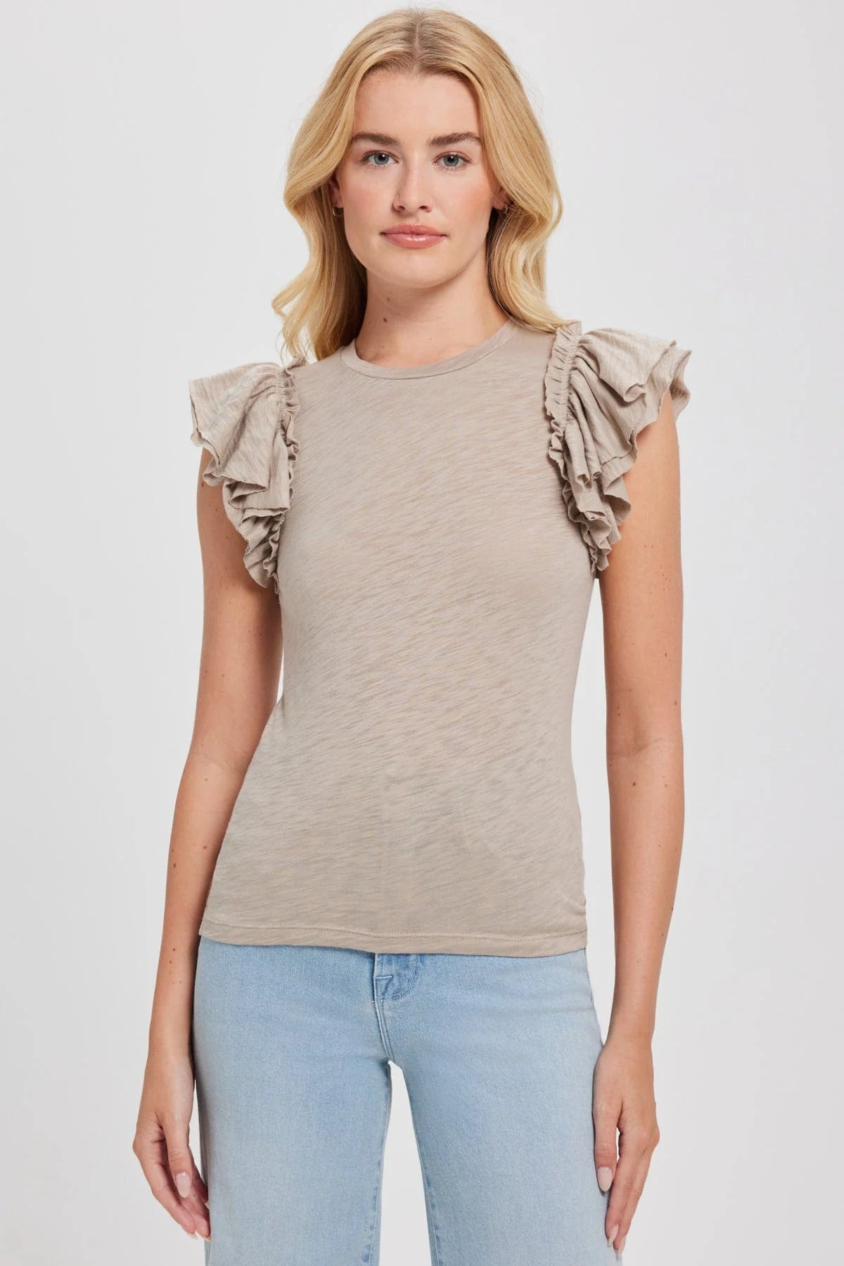 Sleeveless Double Ruffle Tee - String