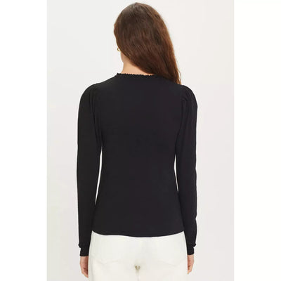 PUFF SHOULDER TEE WITH RUFFLE NECK