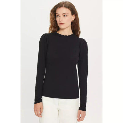 PUFF SHOULDER TEE WITH RUFFLE NECK